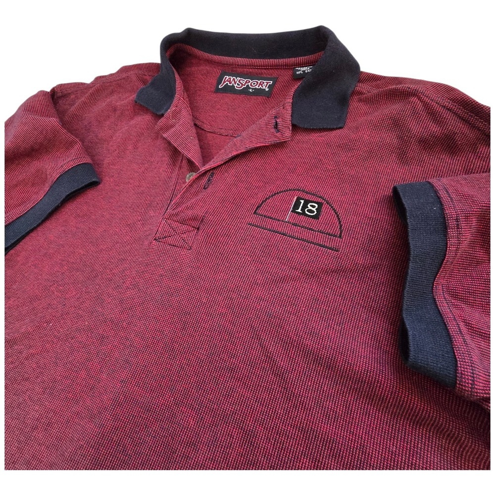 Vintage 90s Y2K Jansport Polo Shirt Mens Red Navy Golf Embroidery 18th Hole Logo